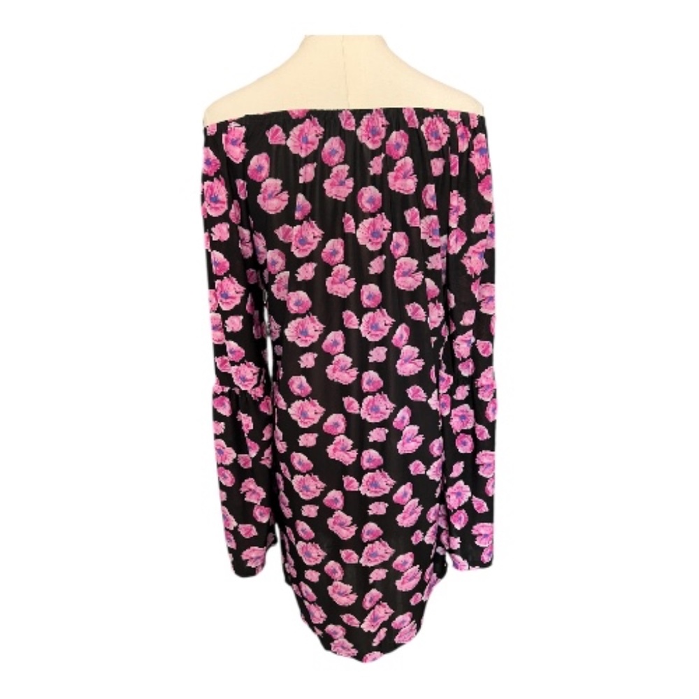 π EUC WEST LOOP Black Off-Shoulder Floral Bell Sleeve Dress | Size XL - Picture 5 of 6